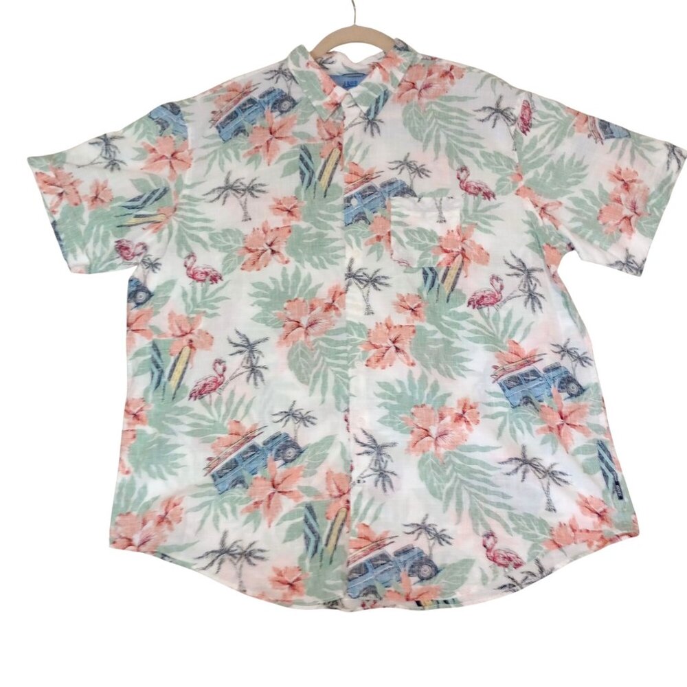 Izod Saltwater Hawaiian Button-Up Shirt Tropical Floral Surf 3XLT Big Tall
